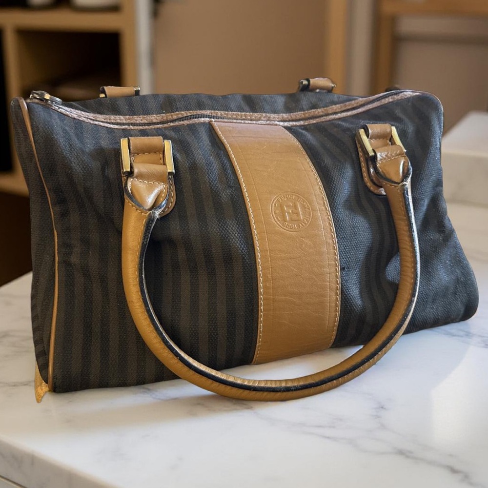 Fendi | Bags & Handbags | Vintage Canvas Leather Pequin Striped Top Handle COA
